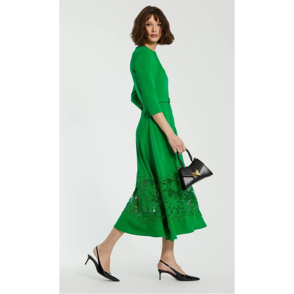 Mac Duggal Xl Green Floral Lace Midi Dress $495 Crepe Boatneck Applique Cutout